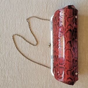 LOVELY N.Y. red shiny leopard print handbag evening clutch.  Vintage.